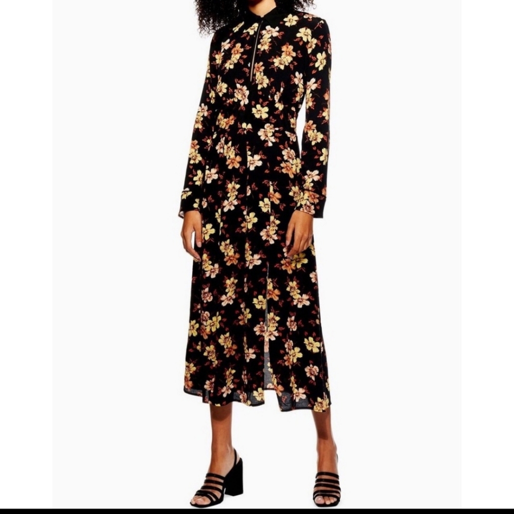 Topshop : Floral print midi crepe dress